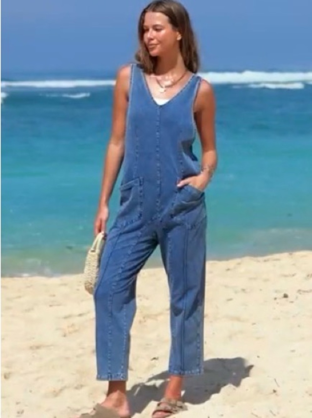 EXLURA Denim Overall Jumpsuit - Blue